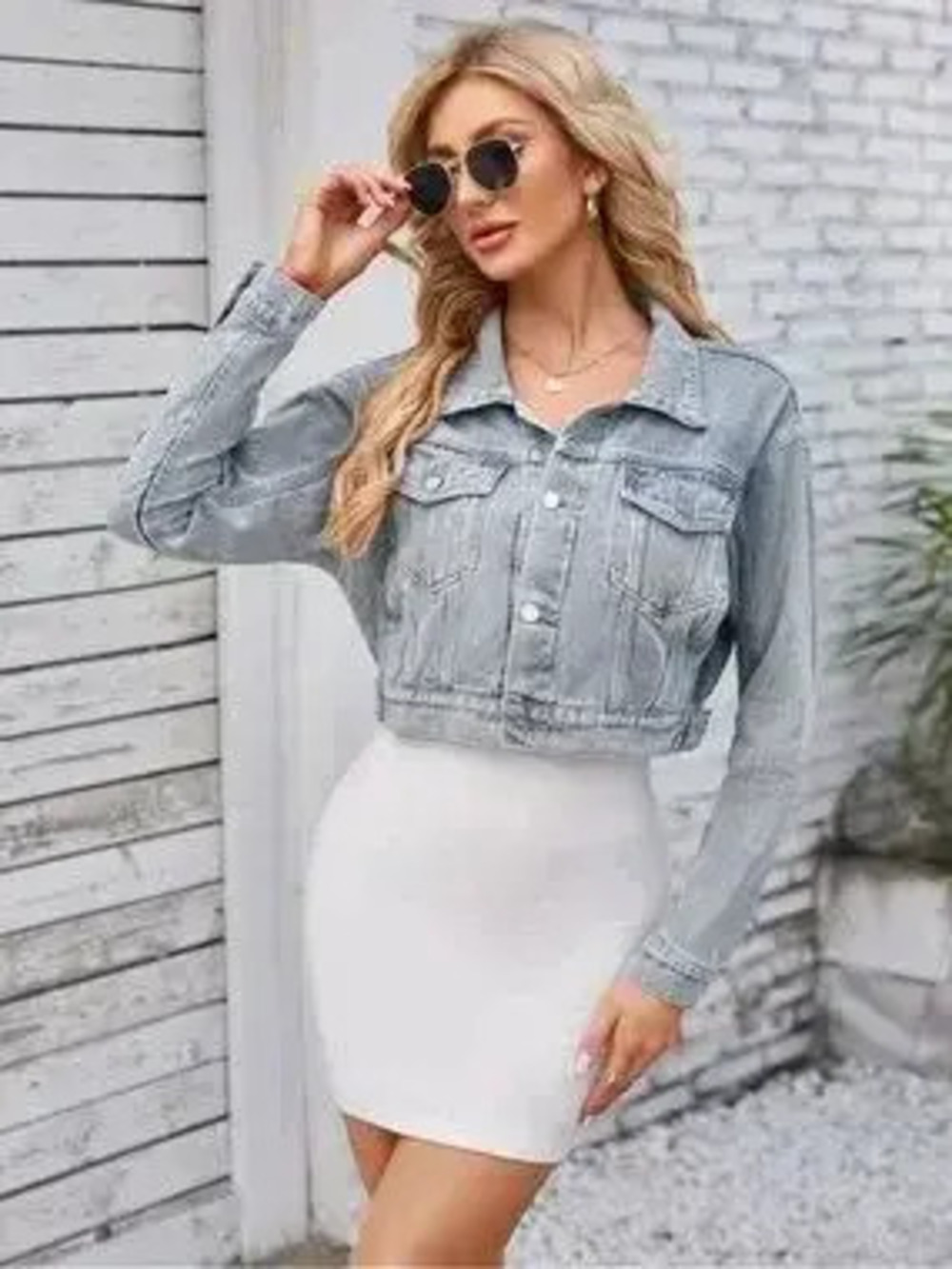 Pocketed Button Up Dropped Shoulder Denim Jacket - Picture 3 of 6